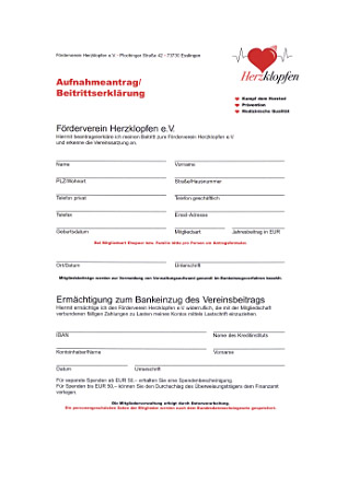 Förderverein Herzklopfen e.V. Esslingen - Mitgliedsantrag
